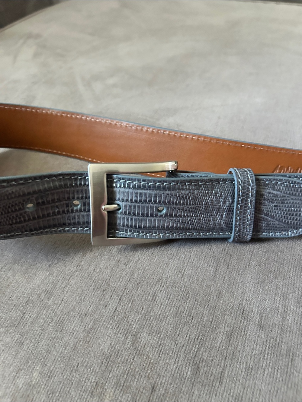 Genuine High Quality Leather Grey Mens Belt Size 37 By StickSkinz  Paid $275.00
